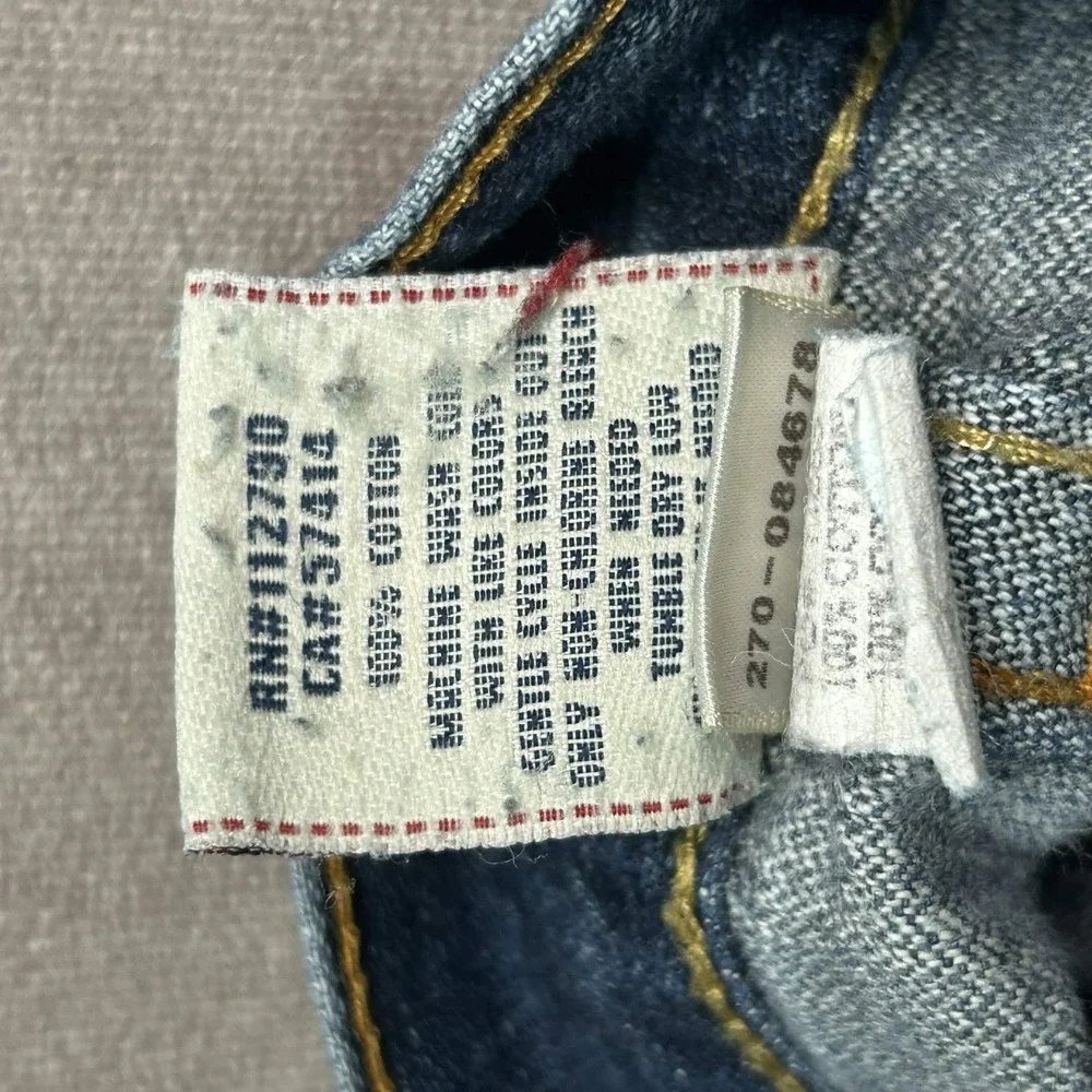 True Religion Jeans Mens 34x26 Blue Denim Straight Medium Wash Flaps USA Made